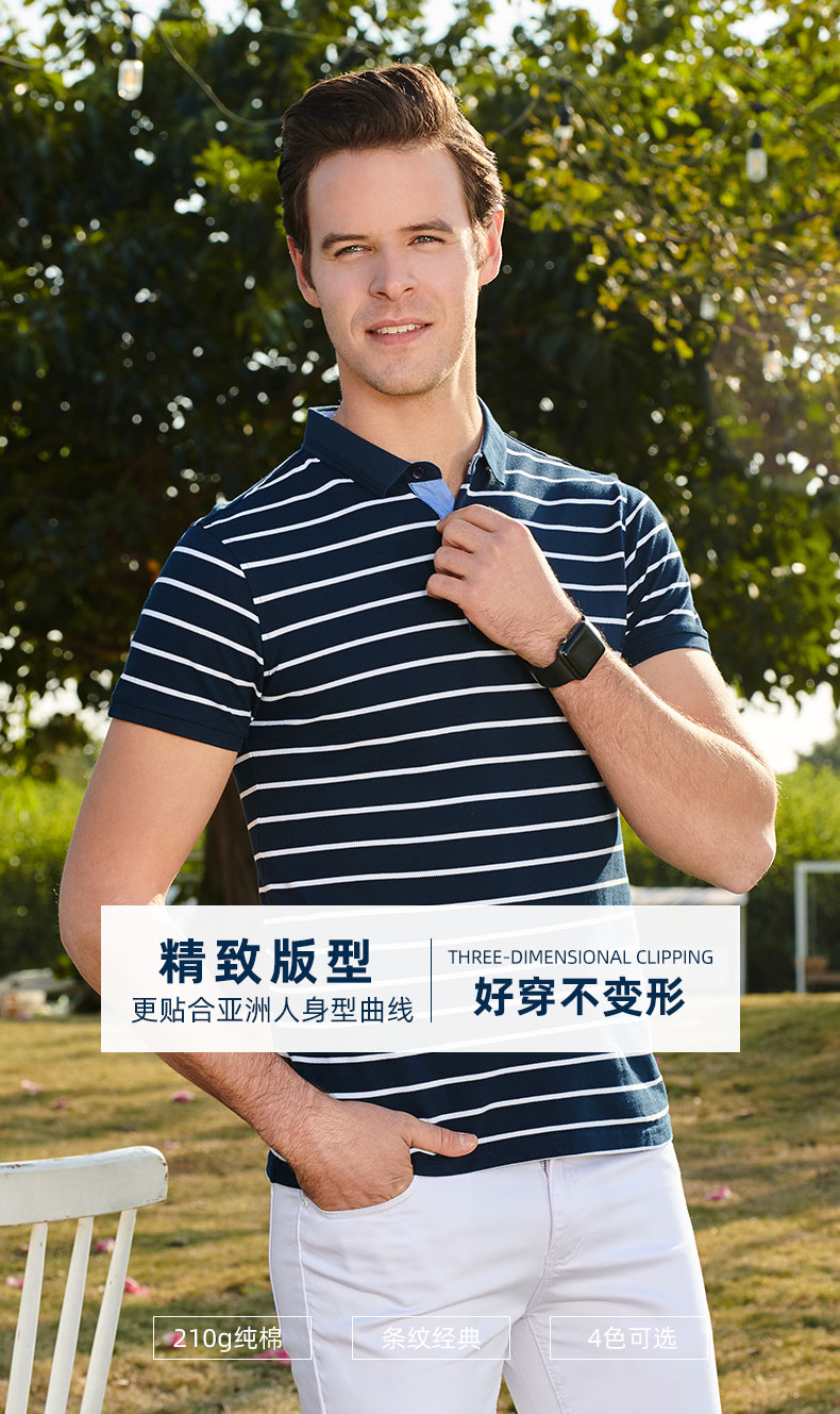9987男女同款-210克40S-100%纯棉｜撞色（时装斑马条杠）-4色 Polo衫 细节展示 paidai