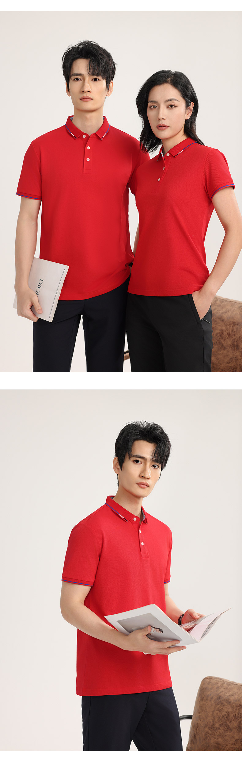 21012男款-195克32S-60%棉+40%纤维冰丝｜条纹（单杠红白蓝）-7色 Polo衫 细节展示 paidai