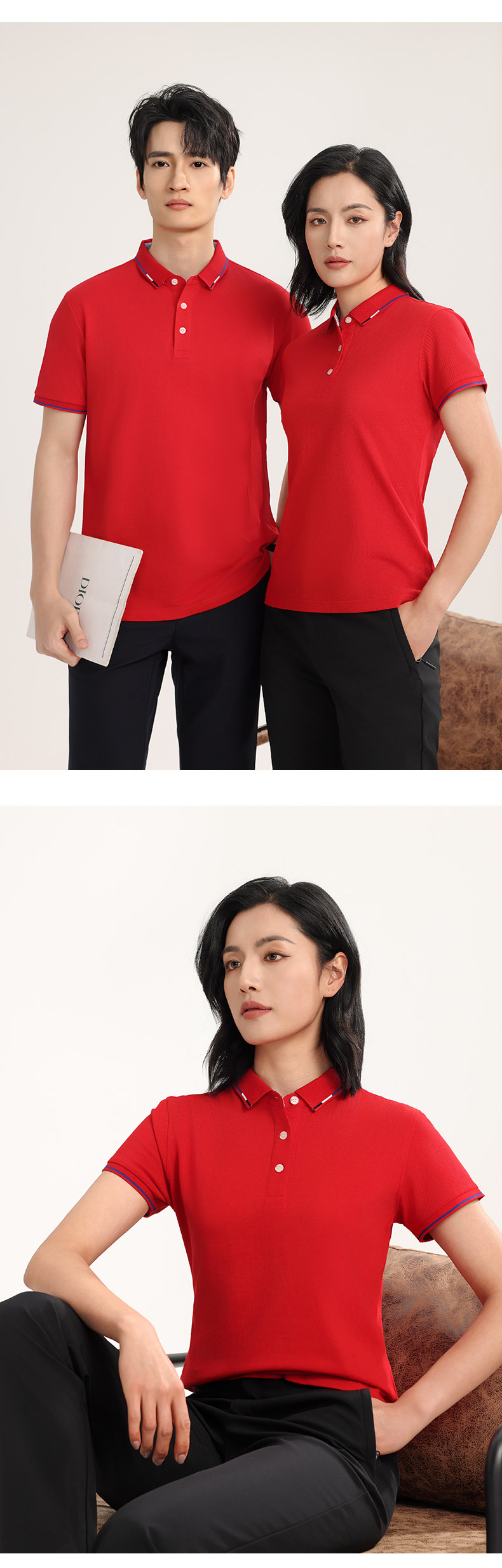 21012女款-195克32S-60%棉+40%纤维冰丝｜条纹（单杠红白蓝）-7色 Polo衫 细节展示 paidai