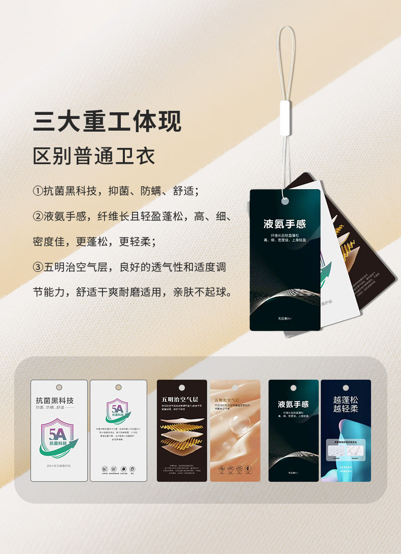 W222-350克大牌平替轻奢款-合体微落肩|液氨五明治空气层带帽卫衣 卫衣 细节展示 启虎