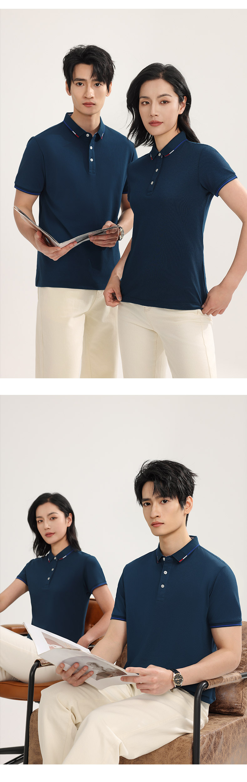 21012男款-195克32S-60%棉+40%纤维冰丝｜条纹（单杠红白蓝）-7色 Polo衫 细节展示 paidai